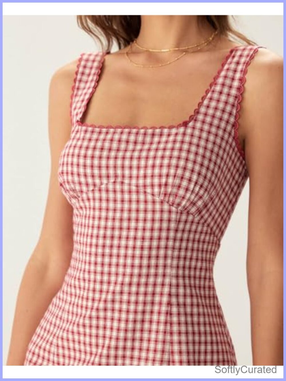 RIHOAS Gingham Plaid Mini Dress Square Neck Sleeveless A-Line - Picture 5 of 6